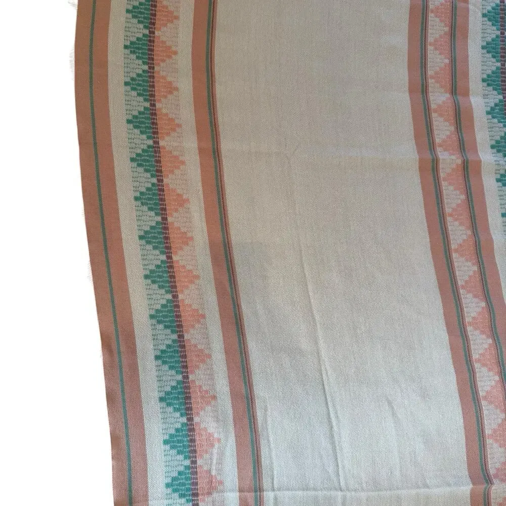 Tablecloth Napkin Set 84”x57” Aztec Striped Peach Aqua Mid Century Fringe